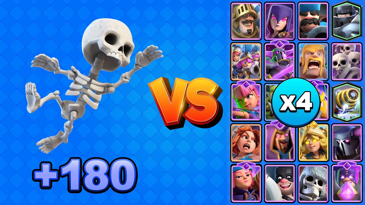 +180 ESQUELETOS vs TODAS LAS CARTAS X4 | Clash Royale