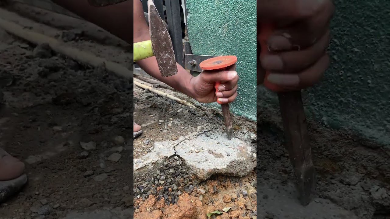 Cement Floor Breaking with Hammer & Chisel – Easy Demolition!
