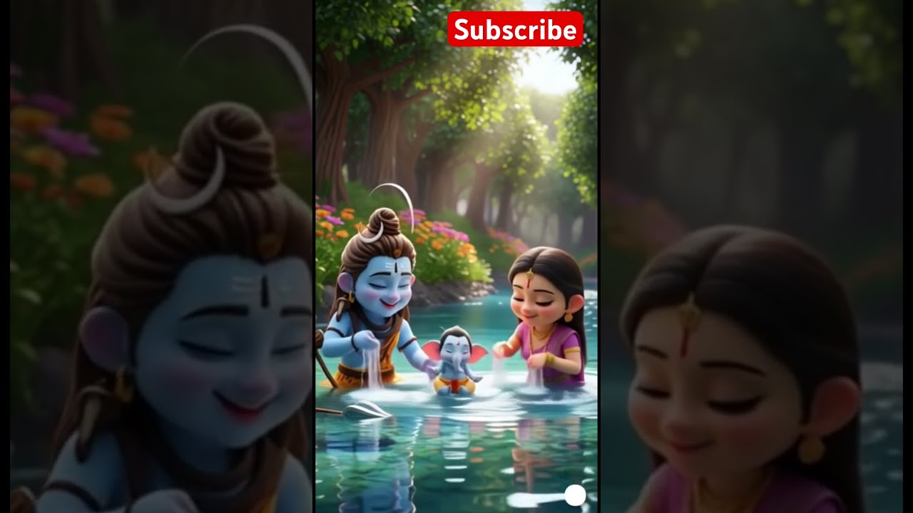 Bal Ganesh, Shiva & Parvati: Joyful Water Playtime! 😍