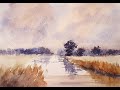 Warm light over the river in watercolour