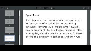 Debugging and Types of Bugs.