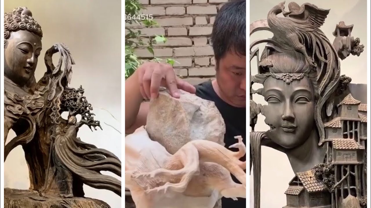 Đỉnh cảo điêu khắc gỗ lũa tượng Phật.