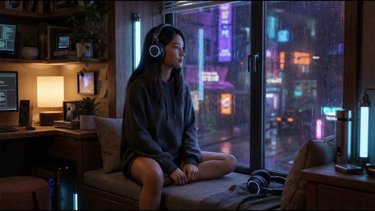 Cozy Cyberpunk Lo‑Fi 🌙🌧️ Neon Rain Sanctuary | 2+ Hours Chill Beats for Focus & Sleep