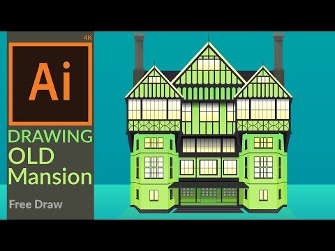 Drawing a Green Mansion (Semi Flat Design) - adobe illustrator CC
