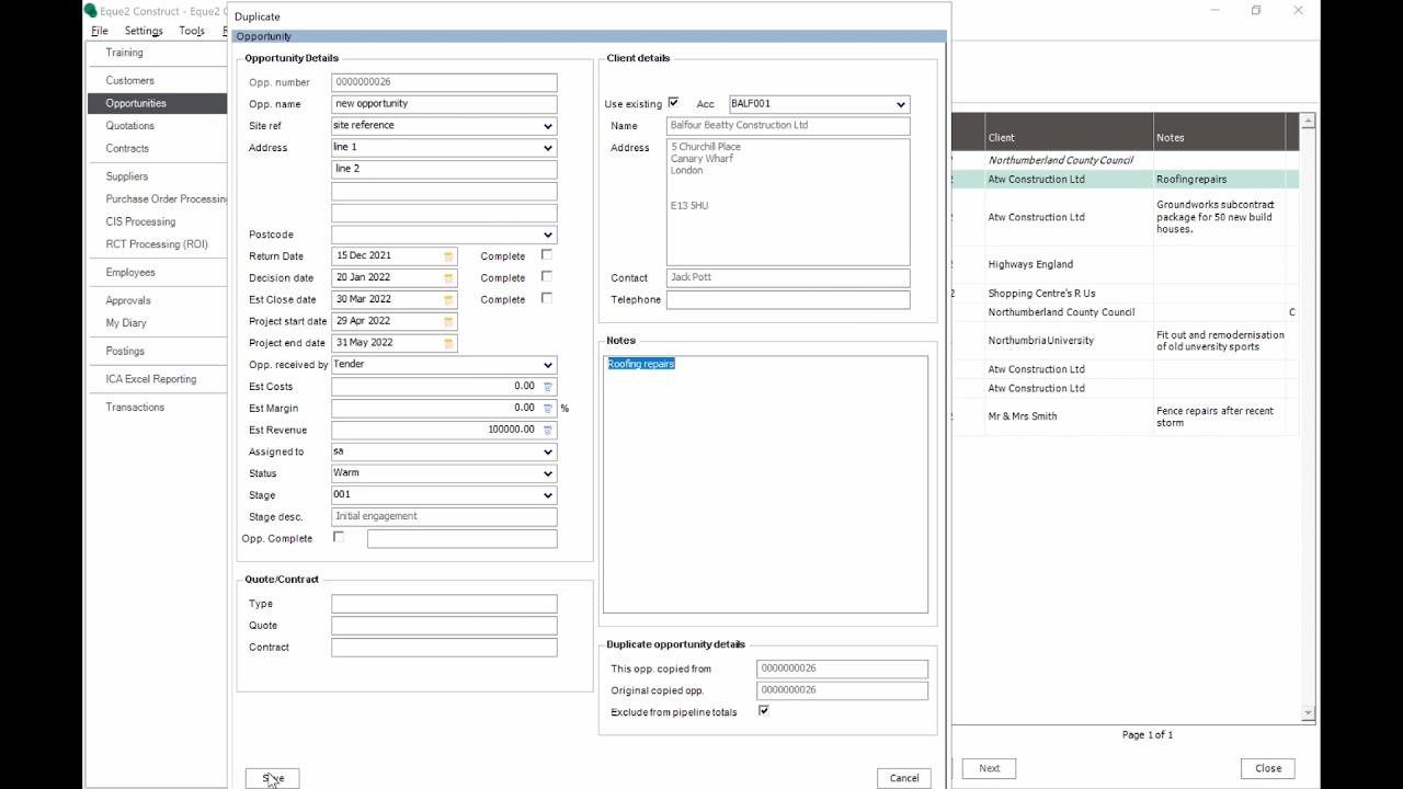 Opportunity Module for Construct for Sage Accounts