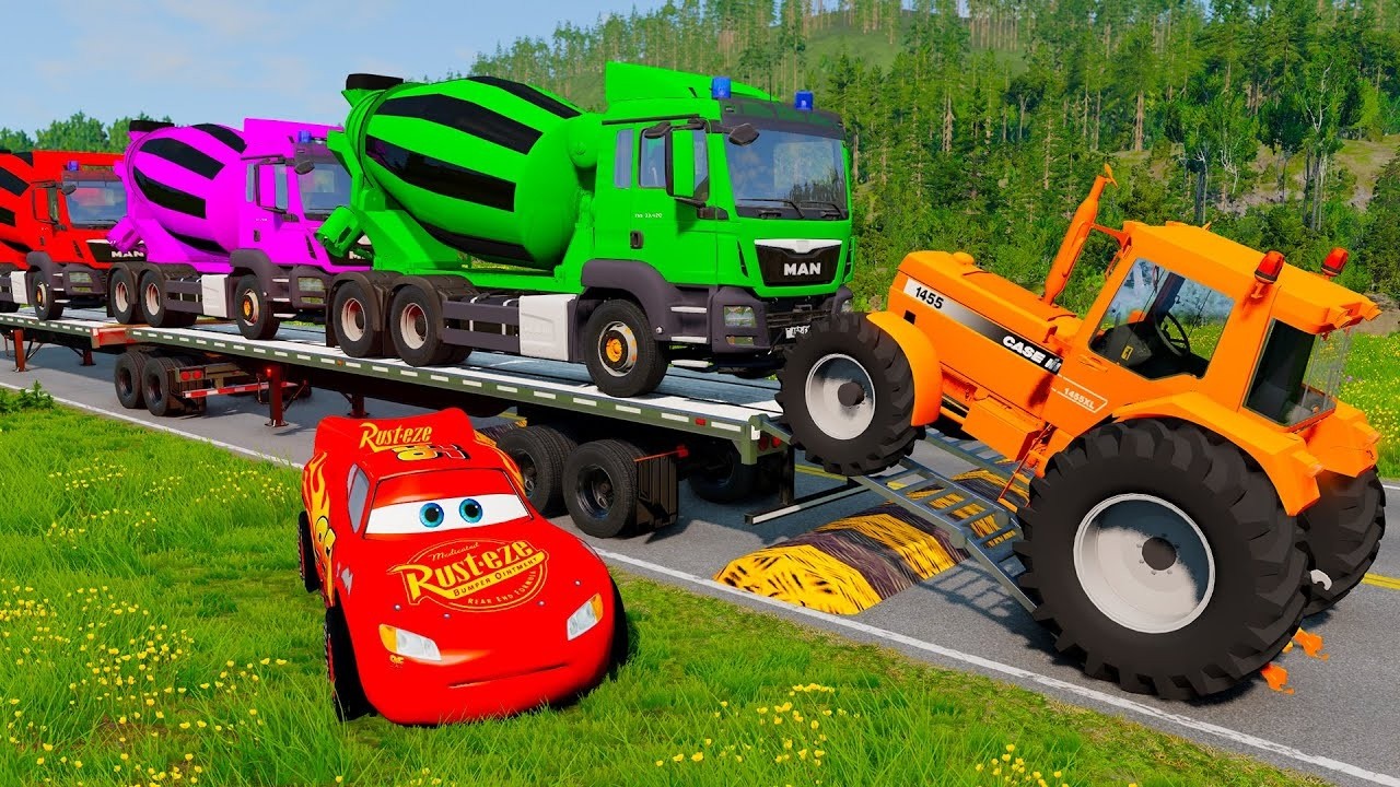 Flatbed Truck McQueen | Transportation with Truck - Pothole vs Car #116 | BeamNG.Drive Gameplay