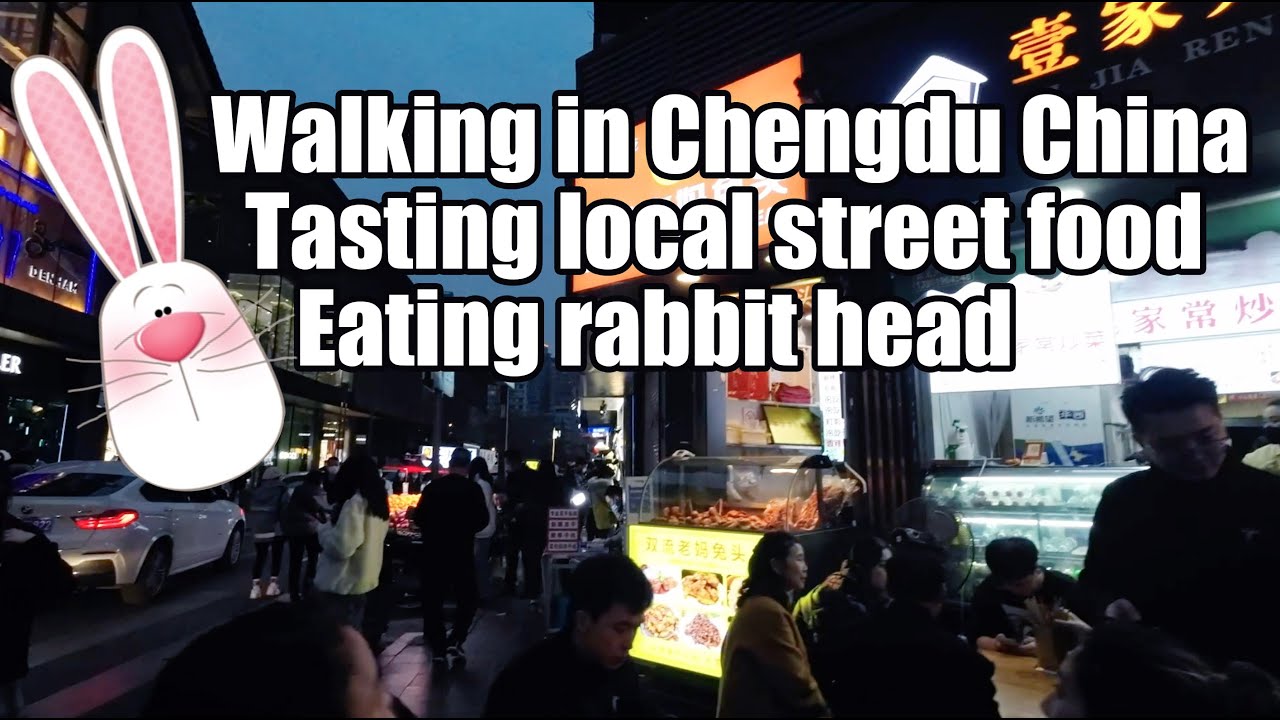 Eating rabbit head ! Walking in Chengdu China, Tasting local street ...
