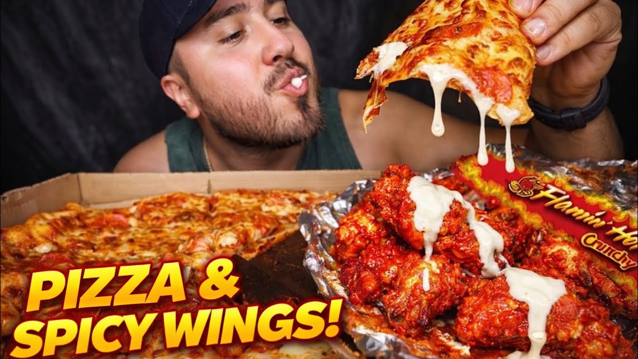 Pizza & Wings Hot Cheeto HOT WINGS MUKBANG EATING SHOW