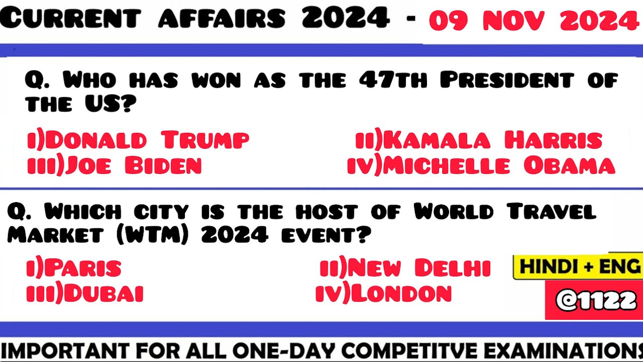 09 November 2024 Current Affair Questions | Daily Current Affairs ...