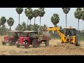 Jcb 3dx backhoe goes to loading with mahindra 415 and mahindra 575di land leavaling video 