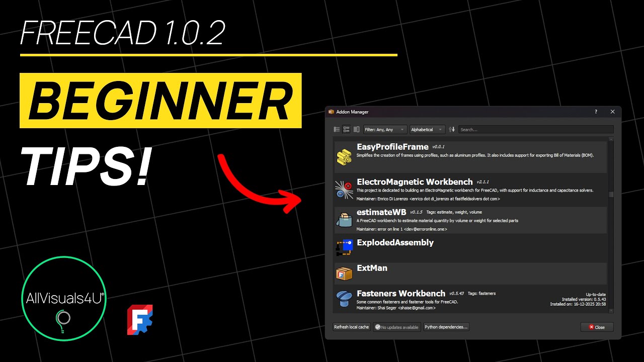 ⏱ Таймлапс 🔧 Урок для начинающих по FreeCAD - Менеджер дополнений FreeCAD - Как установить рабочи...