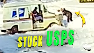 Stuck USPS Driver Gets His Vehicle Pushed Out of the Snow