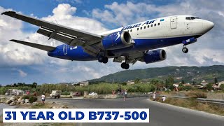 Blue Air Boeing 737-500 Low Landing &amp; Takeoff at Skiathos | 31 Year Old B737! | ATC Audio [4K]