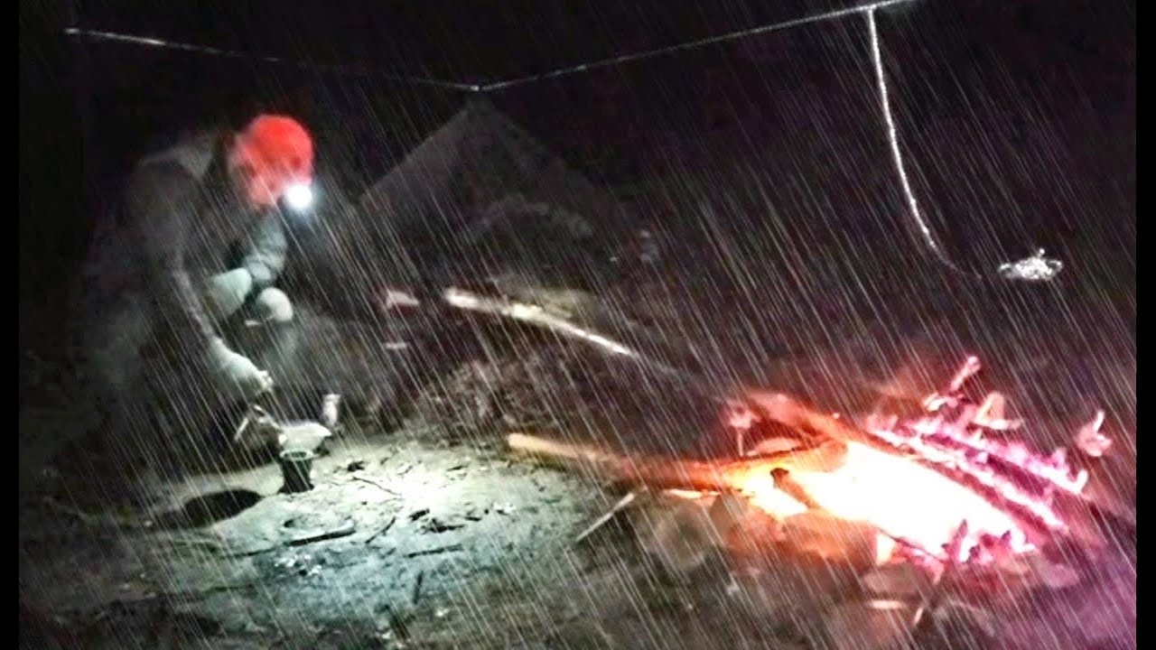 Tarp Camping in the RAIN Solo Overnight Campfire cooking YouTube