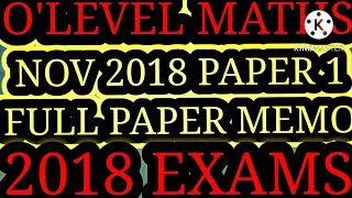 O'level Mathematics November 2018 Paper 1 Full Paper and Memo Zimsec