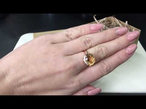Кольцо 094677 из красного золота 585 пробы с цитрином и фианитами