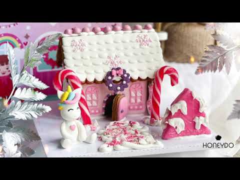 How to Decorate & Assemble Mini Gingerbread House Cookies DIY Kit (Unicorn) | Tutorial by Honeydo