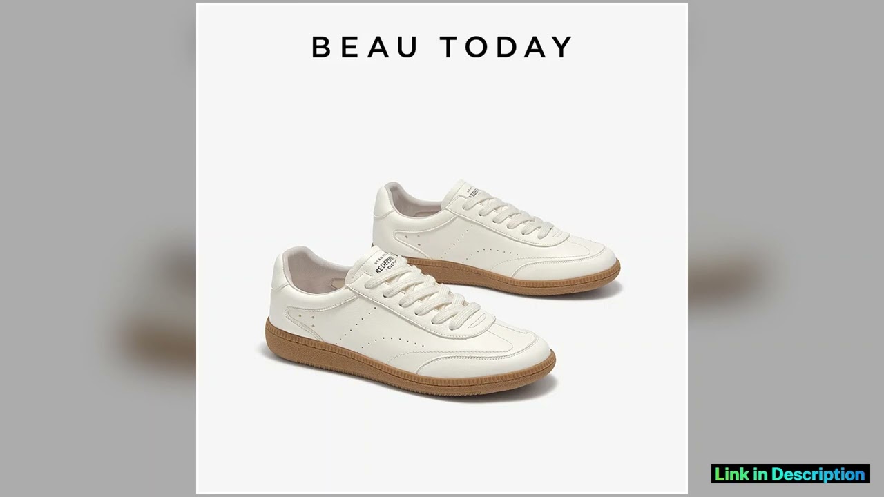 BEAUTODAY White Sneakers Women Cow Leather Laceup Round Toe Sewing Ladies Trainning Shoes Handmade