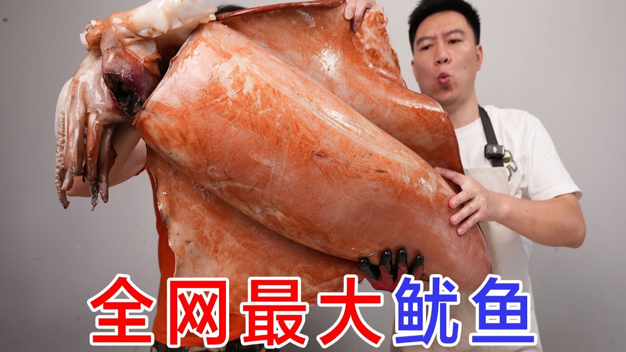 世界体型最大的鱿鱼，一只40斤，铁板烧造起来