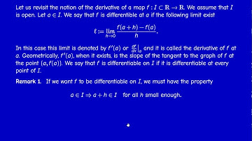 M3302 - Differential Calculus in Banach spaces - Section2.1- Definitions and basic examples - Part 1