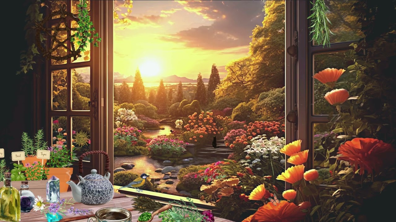 A window to the magical secret garden in the forest cottage ambient relaxing music for wiccan witch