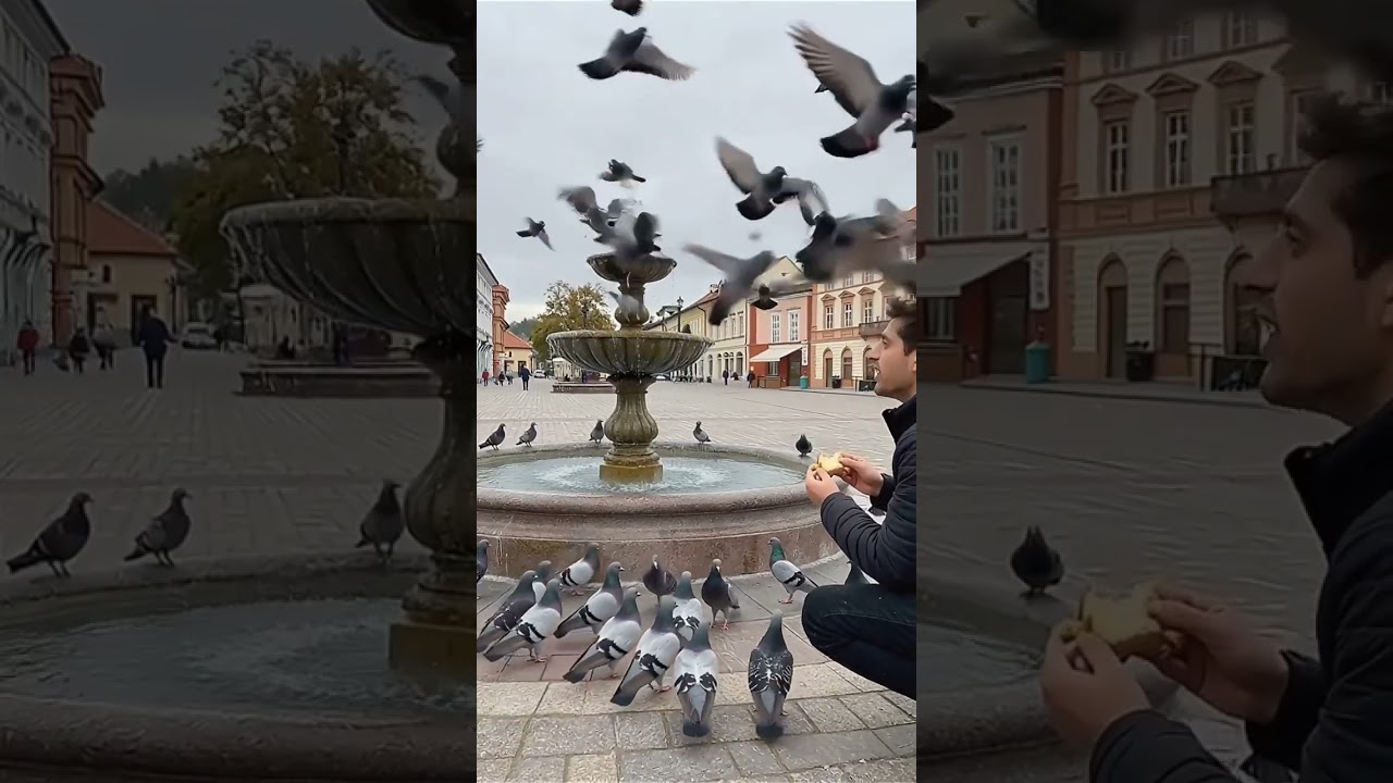 Man Feeding Pigeons Gets a Surprise from Above 😂 