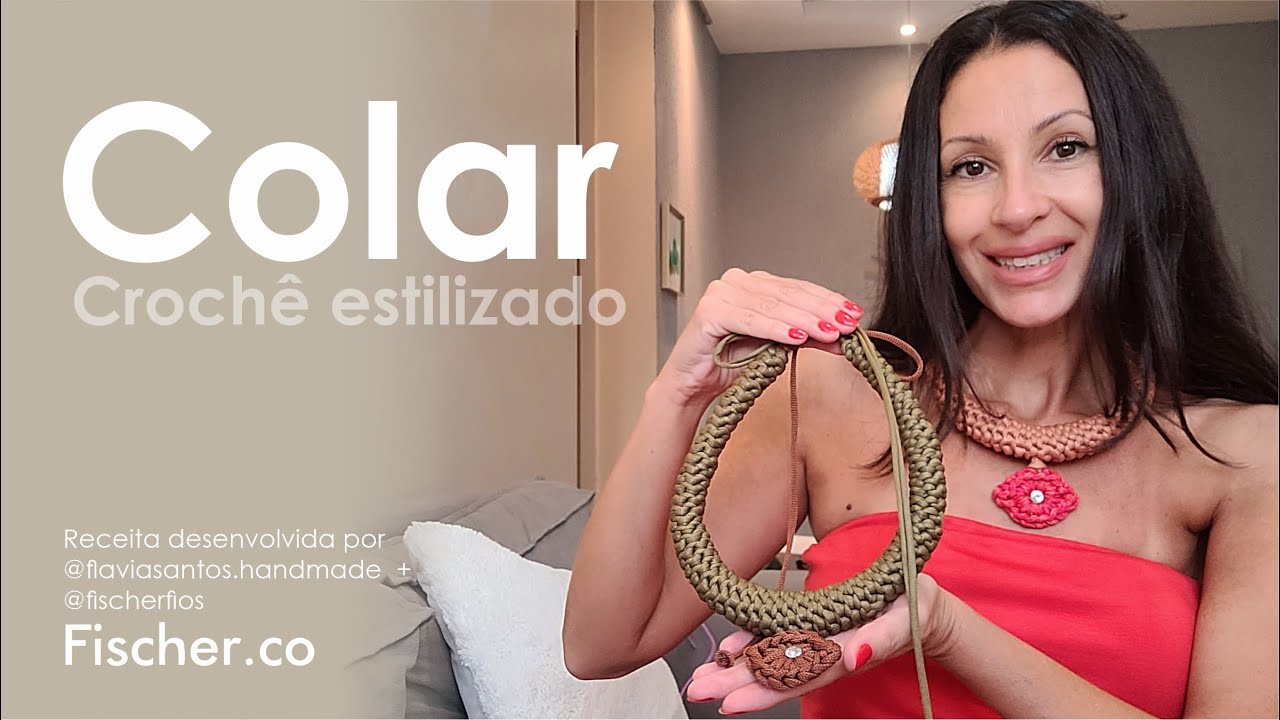 Colar de Crochê estilizado com Fio de Malha Lume da Fischer | Por Flávia @flaviasantos.handmade