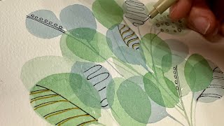 Watercolor Journal Ideas Day 45 (Cool layered leaves)
