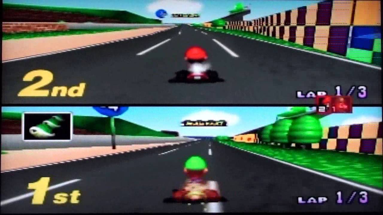 Mario Kart 64 Multiplayer Race at Luigi Raceway