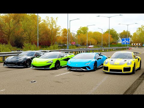 Forza Horizon 4 Drag race: Huracan Performante vs Corvette C7 ZR1 vs 600LT vs Porsche 911 GT2 RS