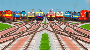 Ten Railgadi Trains Crossing ⭕ By Bumpy Branched Railroad Tracks | Indian express | train simulator