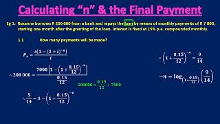 Financial Maths - Calculating N And Final Payment of a loan