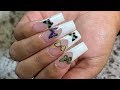 Tapered Square Deep French Gel | Butterfly Foil | Acrylic Nails