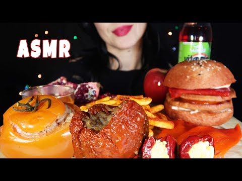 HER ŞEY TEK RENK KIRMIZI YEMEKLER | Dolma, Hamburger, Patates Kızartması | Asmr Türkçe Mukbang