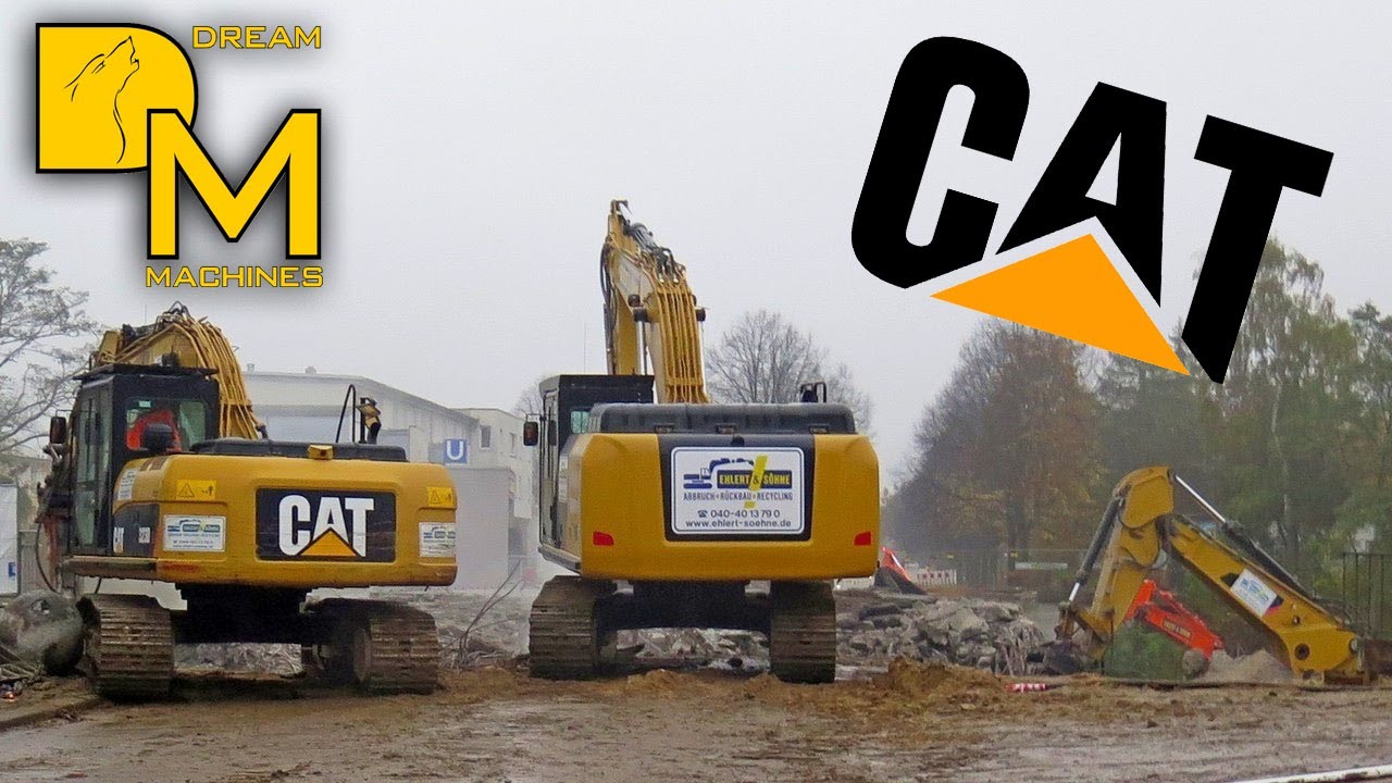 CATERPILLAR & HITACHI ZAXIS BAGGER ABBRUCH EINER BRÜCKE