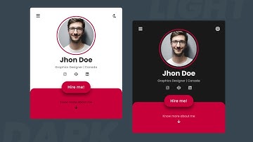 Dark And Light User Card using HTML CSS |  Toggle Dark/Light UI Profile Card Design