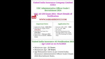 UIIC Administrative Officer Scale 1 Recruitment 2024 United India Insurance AO Notification 2024