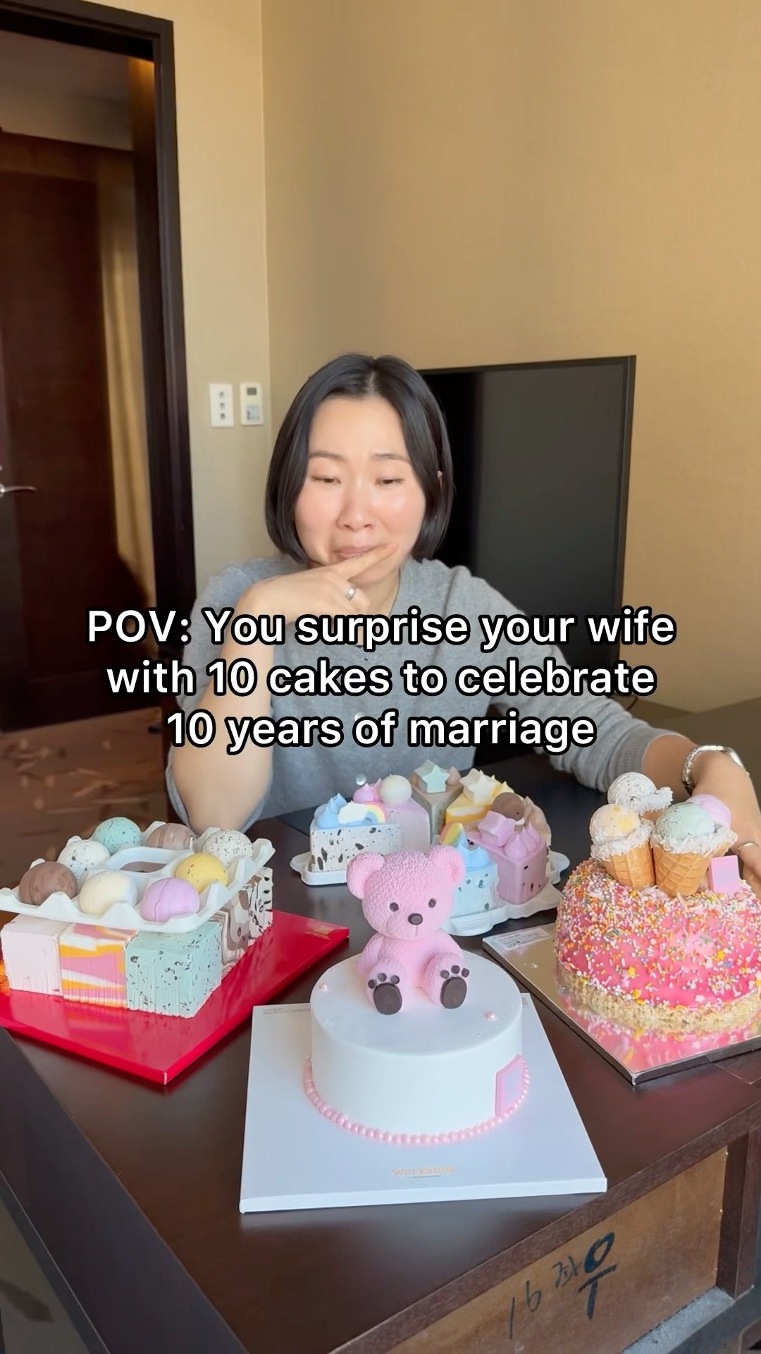 POV: You surprise your wife with 10 cakes to celebrate 10 years of marriage