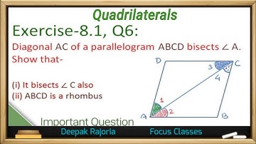 Diagonal AC of a parallelogram ABCD bisects ∠ A . Show that i) it bisects ∠ C also, (ii) ABCD is a