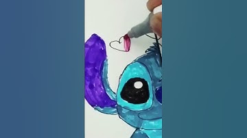 Drawing stitch with 2 different art supplies💙💜 #shorts #art  #stitch
