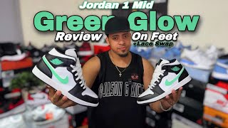 Jordan 1 Mid GREEN GLOW - Review, On Feet & Lace Swap