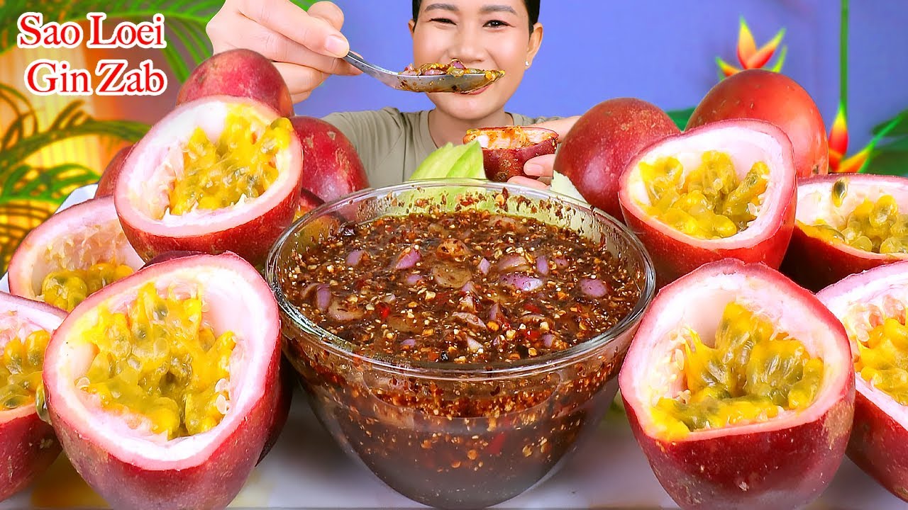 กินเสาวรส มะม่วงเปรี้ยว ‼️น้ำจิ้มแจ่วปลาร้าแซ่บๆจ้า |Passion Fruit With Spicy Sauce