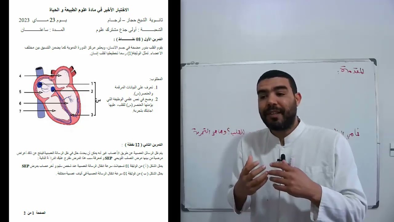 التحضير للفروض والاختبارات حل اختبار في وحدة التحكم العصبي (التمرين الأول)