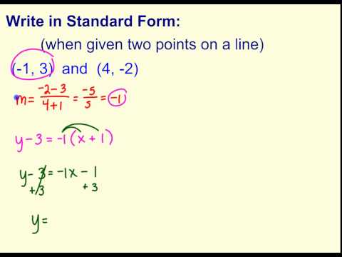 standard form using 2 points
 Write Standard Form (when given two points) - YouTube