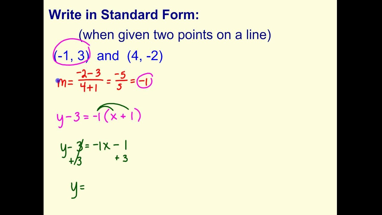 Write Standard Form When Given Two Points Youtube