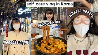 Self-Care Vlog In Korea: spicy chicken mukbang, a night at Hongdae, cafe hopping | Q2HAN