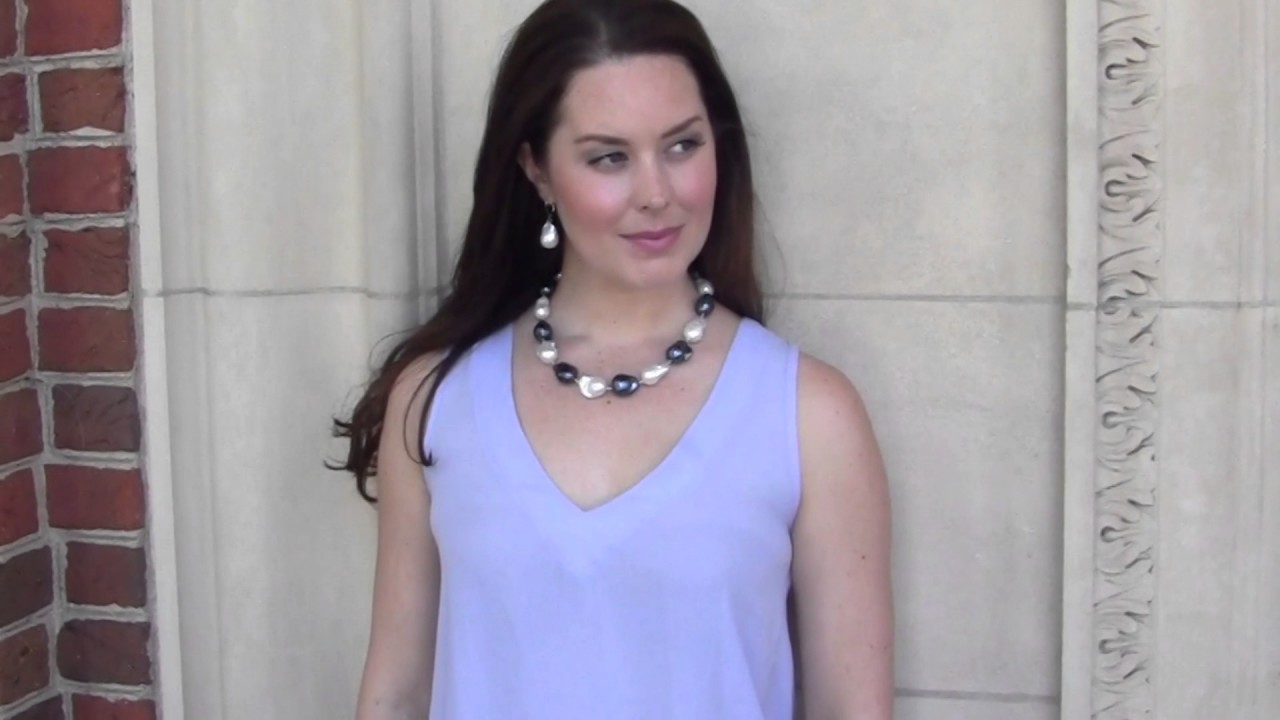 White and Peacock Blue Freshwater Baroque Pearl Necklace outdoor  blouse