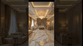 ✨ Royal Luxury Living Room Design | Marble Floor &amp; Golden Ceiling Lights