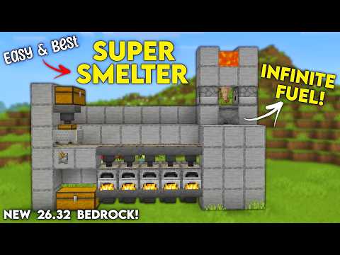 NEW Auto Super Smelter in Minecraft Bedrock 26.32! (With Infinite Fuel)