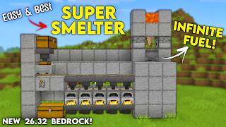 NEW Auto Super Smelter in Minecraft Bedrock 26.32! (With Infinite Fuel)